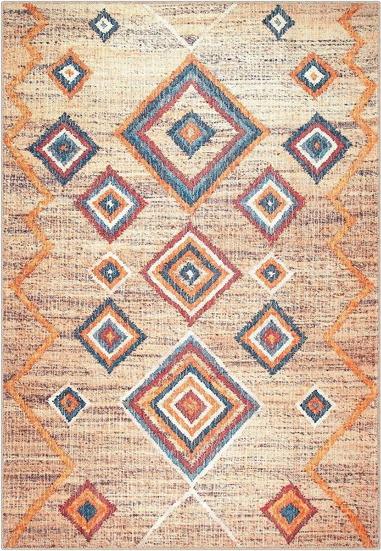 Photo 1 of Adiva Rugs Machine Washable Area Rug for Living Room, Bedroom, Bathroom, Kitchen, Printed Persian Vintage Home Decor, Floor Decoration Carpet Mat (Cream/Multicolor, 5'3" x 7'5")
