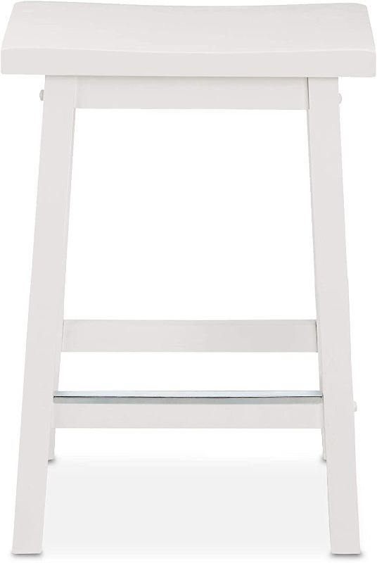 Photo 1 of Amazon Basics Solid Wood Saddle-Seat Kitchen Counter-Height Stool - Set of 2, 24-Inch Height, White
