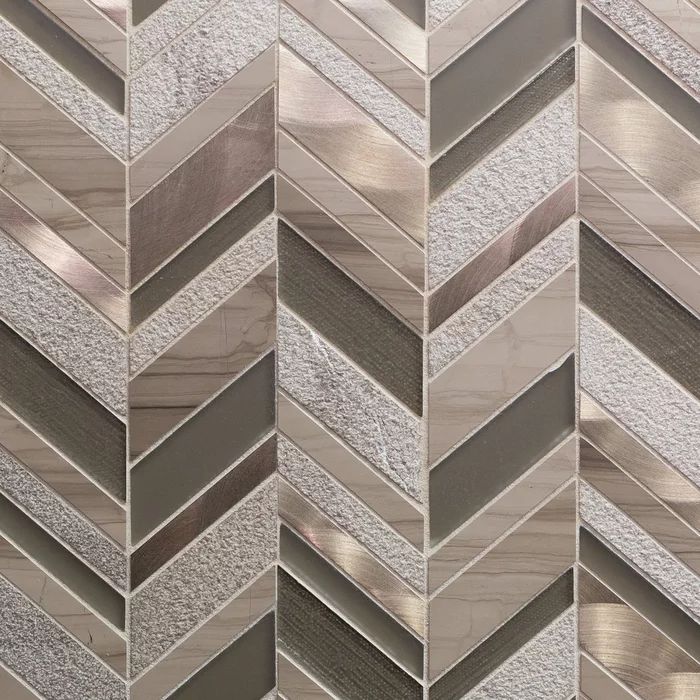 Photo 1 of FABULOUS DECOR WHITE SILVER CHEVRON MOSAIC 12 X 11.4 (4 TILES, 8MM THICK)