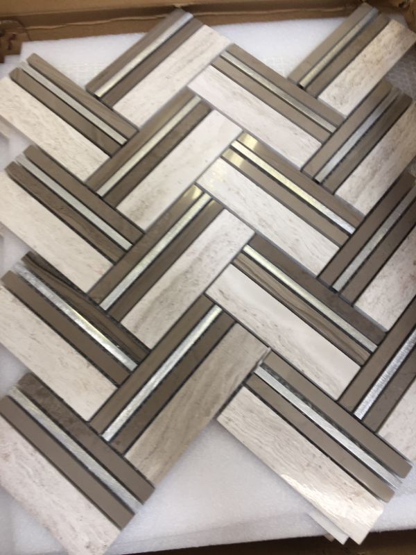 Photo 2 of FABULOUS DECOR WHITE SILVER CHEVRON MOSAIC 12 X 11.4 (4 TILES, 8MM THICK)