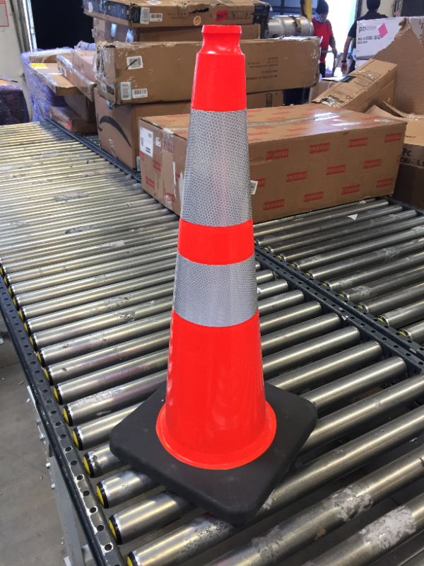 Photo 2 of 28” inch Orange PVC Traffic Cone, Black Base Construction Road Parking Cone Structurally Stable Wearproof (28" Height)