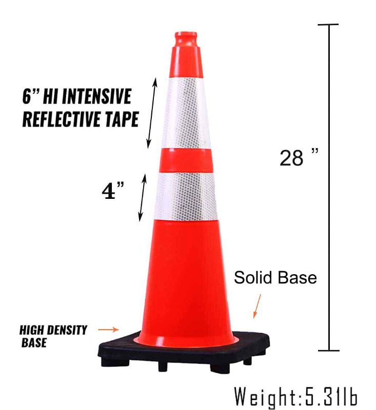 Photo 1 of 28” inch Orange PVC Traffic Cone, Black Base Construction Road Parking Cone Structurally Stable Wearproof (28" Height)