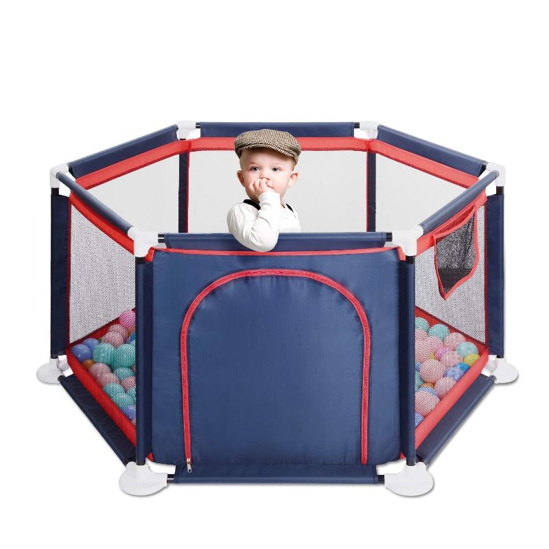 Photo 1 of GrowthPic Baby Playpen, Playard for Baby - Safety Play Pen for Infant and Baby, with Sturdy Bases, Anti-Skid Pads, Lightweight, Navy Blue, 6-Panel
