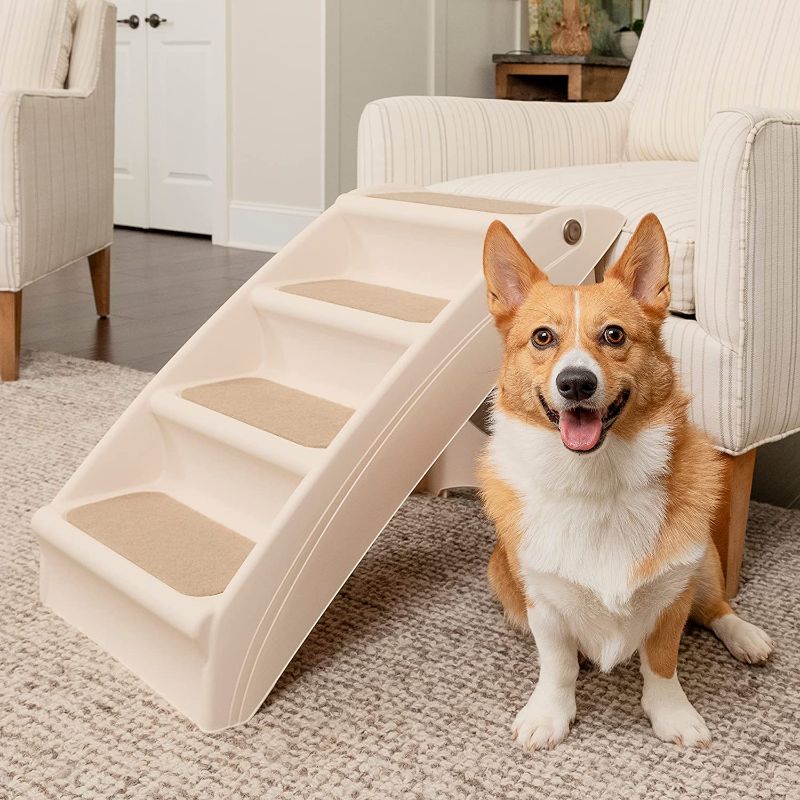 Photo 1 of PetSafe CozyUp Folding Dog Stairs - Pet Stairs for Indoor/Outdoor at Home or Travel - Dog Steps for High Beds - Pet Steps with Siderails, Non-Slip Pads - Durable, Support up to 150 lbs - Large, Tan
