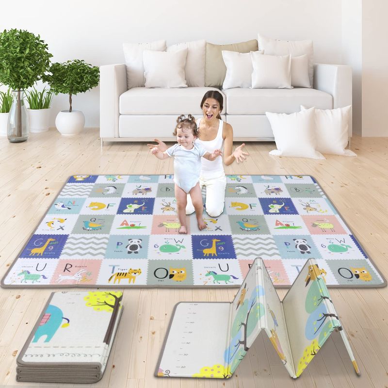 Photo 1 of WAYPLUS Baby Play Mat, Extra Large & Thick Reversible Folding Floor Mat,Durable Wipe Clean Waterproof XPE Foam with Fabric Covering Edge, Anti Slip Soft...
