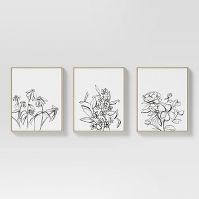 Photo 1 of (Set of 3) 16" x 20" Inky Floral Framed Canvases - Threshold™

