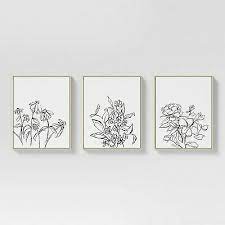 Photo 1 of (Set of 3) 16" x 20" Inky Floral Framed Canvases - Threshold
