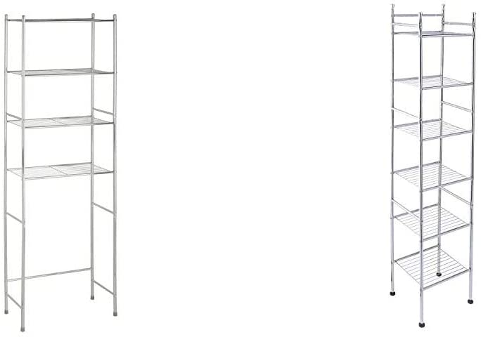 Photo 1 of 4-Tier Over-The-Toilet Chrome Shelving Unit & BTH-03484 6 Tier Metal Tower Bathroom Shelf, 12.6” L x 11” W x 59.8” H, Chrome
