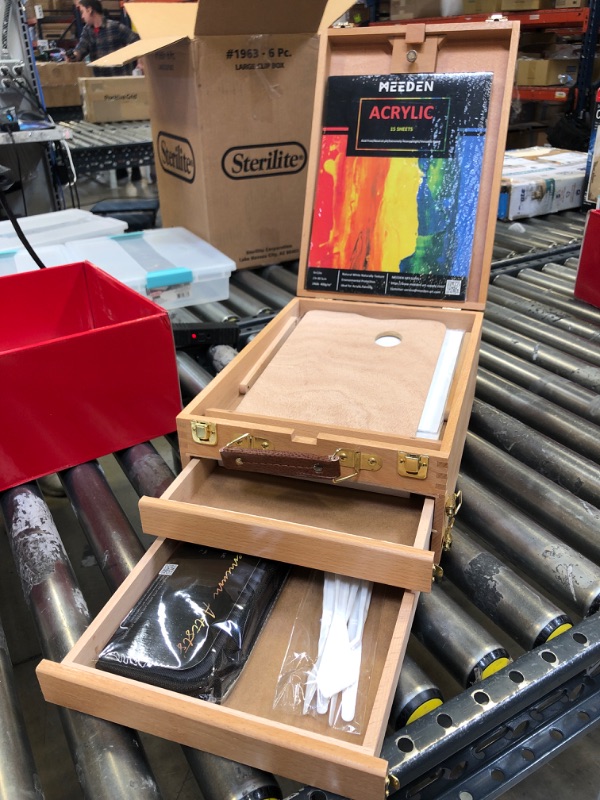 Photo 2 of U.S. Art Supply Grand Cayman Extra Large 2 Drawer Adjustable Wood Table Sketchbox Easel, Paint Palette, Premium Beechwood - Portable Wooden Artist Desktop Case - Store Art Paint, Markers, Sketch, Draw

