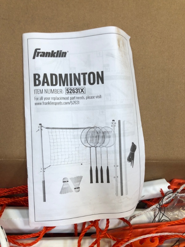 Photo 1 of Franklin Sports Badminton Net Sets - Outdoor Backyard + Beach Badminton Net + Equipment Set - (4) Rackets + (2) Birdies + Portable Net Included - Adults + Kids Set
