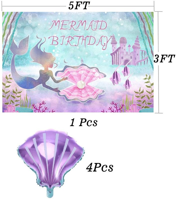 Photo 3 of Amzparty Mermaid Birthday Party Supplies Decorations, Backdrop with 80pcs Balloons Kit, Photo Background for Kids Under The Sea Party, Gift For Girls
