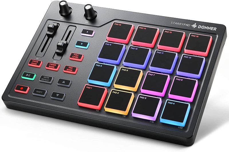 Photo 1 of Donner MIDI Pad Beat Maker with 16 Beat Pads, 2 Assignable Fader & Knobs USB MIDI Pad Controller STARRYPAD
