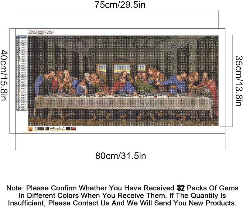 Photo 1 of Diamond Painting Kits for Adults & Kids 32x16in 5D The Last Supper DIY Full Drill Round Diamonds Crystal Canvas Diamond Arts Craft Painting by Numbers for Home Wall Decor (32 Colors)
