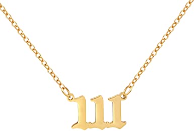 Photo 1 of  2 PACK Angel Number Necklace For Women 18K Gold Plated Dainty 111 222 333 444 555 666 777 888 999 Numerology Stainless Steel Pendants Old English Jewelry
