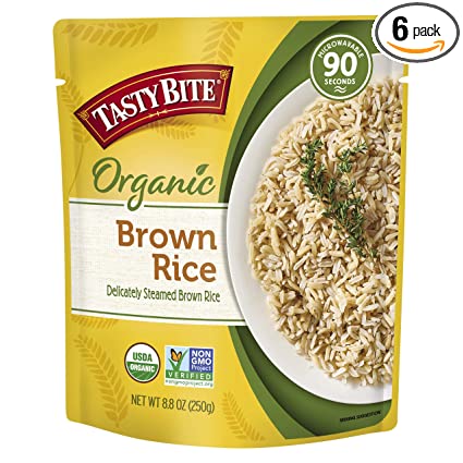 Photo 1 of Tasty Bite Organic Brown Rice, Microwaveable Ready to Eat Entrée, 8.8 Ounce (Pack of 6) EXP JUN 30 2022
