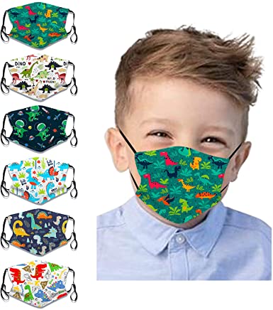 Photo 1 of 6Pcs Kids Cute Cartoon Face Bandanas Reusable Cloth Face Dust Protection with Adjustable Ear Loops for Boys Girls
