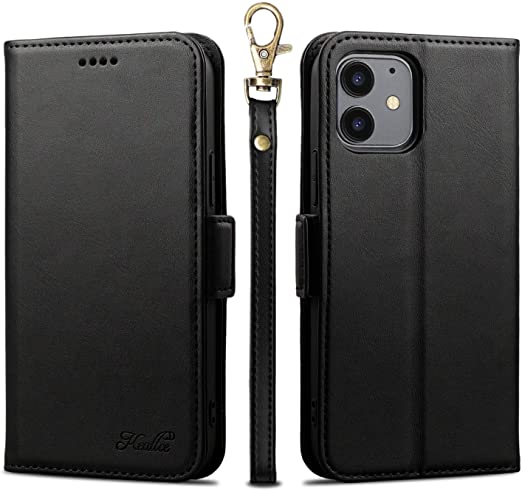 Photo 1 of Keallce Compatible with iPhone 12/12 Pro Case, Leather Flip Wallet Case for iPhone 12 Pro [3 Card Slots] [Change Slot] [Magnetic Closure] [Wrist Strap] Cover Case Compatible with iPhone 12 6.1" Black
