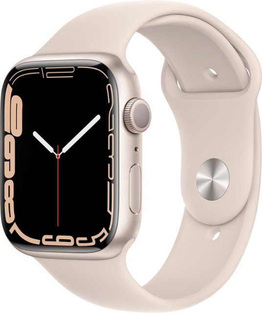 Photo 1 of Apple Watch Series 7 (GPS) 45mm Starlight Aluminum Case with Starlight Sport Band - Starlight
