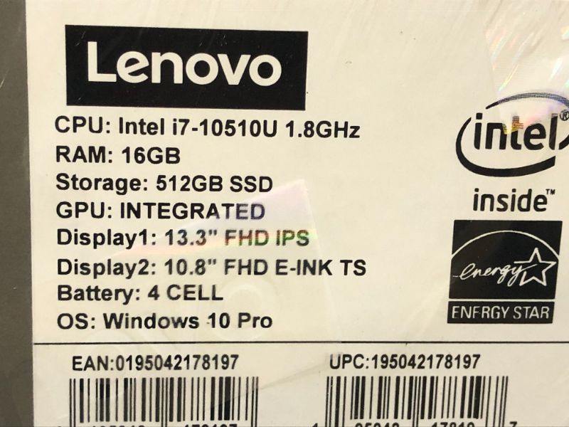 Photo 8 of Lenovo ThinkBook Plus 20TG004SUS 13.3" Notebook 16 GB RAM - 512 GB SSD - Iron Gray - Windows 10 Pro----BRAND NEW  FACTORY SEALED 
