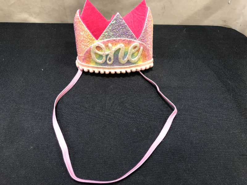 Photo 2 of 1st Birthday Glitter Crown Hat Party Decoration mini size is about 4” x3.5”