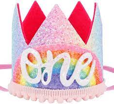 Photo 1 of 1st Birthday Glitter Crown Hat Party Decoration mini size is about 4” x3.5”