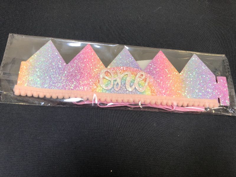 Photo 2 of 1st Birthday Glitter Crown Hat Party Decoration mini size is about 4”x3.5”