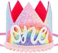 Photo 1 of 1st Birthday Glitter Crown Hat Party Decoration mini size is about 4”x3.5”