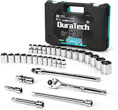 Photo 1 of DURATECH 1/2" Drive Socket Set, 33-piece, Including Metric/SAE Sockets, 1/2-Inch Ratchet, Breaker Bar and Socket Adapters
