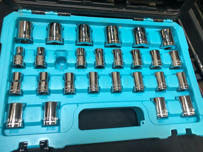 Photo 4 of DURATECH 1/2" Drive Socket Set, 33-piece, Including Metric/SAE Sockets, 1/2-Inch Ratchet, Breaker Bar and Socket Adapters
