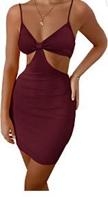 Photo 1 of Sheavivy Womens Summer Sexy Bodycon Mini Dresses Cut Out V Neck Backless Rib Knit Party Spaghetti Strap Dress BROWN SIZE SMALL