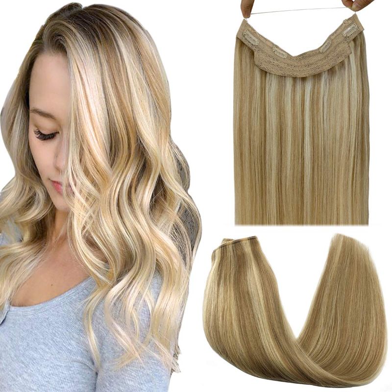 Photo 1 of GOO GOO Hair Extensions Human Hair Light Blonde Highlighted Golden Blonde 16 Inch 95g Wire Hair Extensions Secret Real Extensions with Line Invisible Hairpiece