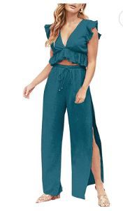Photo 1 of FANCYINN Womens 2 Pieces Outfits Deep V Neck Crop Top Side Slit Drawstring Wide Leg Pants Set Jumpsuits SIZE XL
NEEDS TO BE WASHED 