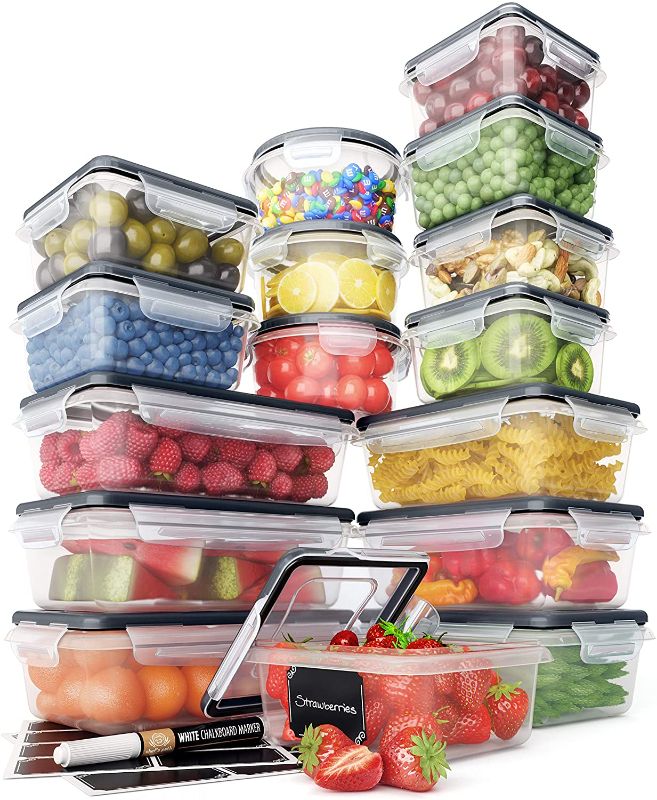 Photo 1 of 32 Piece Food Storage Containers Set with Easy Snap Lids (16 Lids + 16 Containers) - Airtight Plastic Containers for Pantry & Kitchen Organization - BPA-Free Food Containers with Free Labels & Marker
PACKAGING IS DAMAGED 