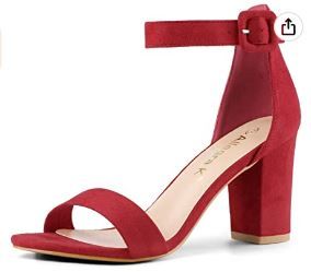 Photo 1 of Allegra K Women's High Chunky Heel Buckle Ankle Strap Sandals SIZE 9 RED 