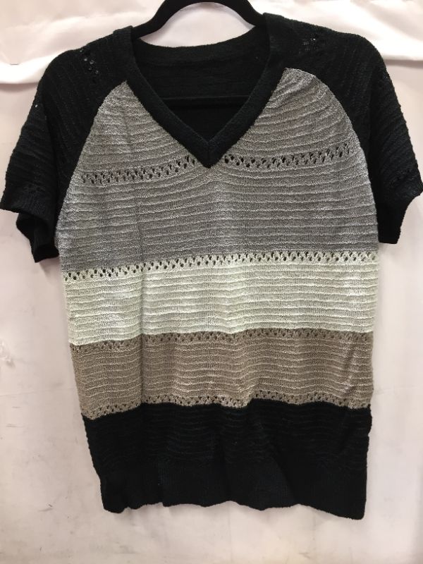 Photo 1 of SHORT SLEEVE TOP (SWEATER MATIERIAL) BLACK, GREY, TAN, BEIGE 
SIZE LARGE 
