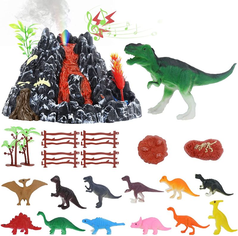 Photo 1 of VANLINNY Dinosaur Volcano Playset with 20+ PCs Figures Toys for Boys & Girls,Mist Spray Volcano Toy & 13 Pack of Dinosaur World as Science Kit Birthday Gift for Kids,Adjustable Music Volcano Toys.