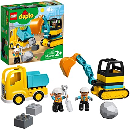 Photo 1 of LEGO DUPLO Construction Truck & Tracked Excavator 10931 Building Site Toy for Kids Aged 2 and Up; Digger Toy and Tipper Truck Building Set for Toddlers (20 Pieces) - box has damage 