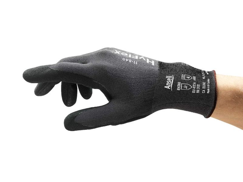Photo 1 of HyFlex 11-840 Ergonomic Abrasion-Resistant Nylon Spandex Nitrile Coated Industrial Gloves for Automotive, Fabrication - Small (7), Black (12 Pairs)