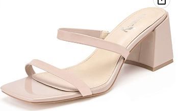 Photo 1 of vivianly Women's Square Open Toe Chunky Block Heel Mules Slip On Slide Sandals Dress Shoes NUDE SIZE 8.5