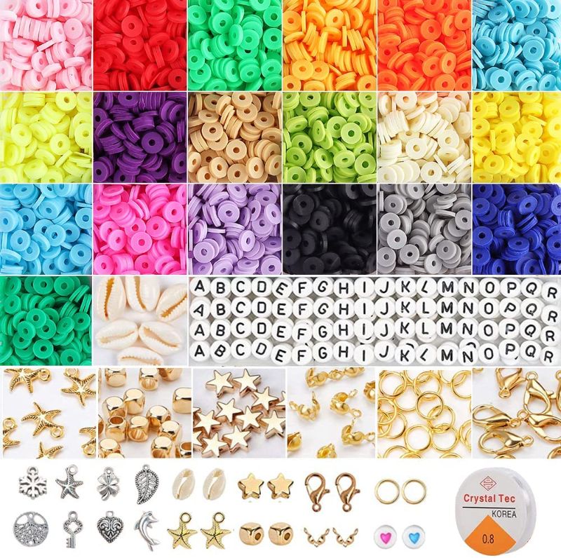 Photo 1 of 5,100 Pcs Clay Heishi Beads, Flat Round Polymer Clay Beads DIY Jewelry Marking Kit for Bracelets Necklace Earring, Handmade Loose Spacer Ceramic Vinyl Disc Beads DIY Craft Findings, 19 Colors 6mm