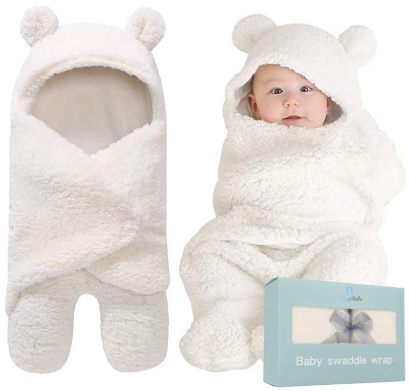 Photo 1 of BlueMello Baby Swaddle Blanket | Ultra-Soft Plush Essential for Infants 0-6 Months | Receiving Swaddling Wrap White | Ideal Newborn Registry and Toddler Boy Accessories | Perfect Baby Girl Shower Gift