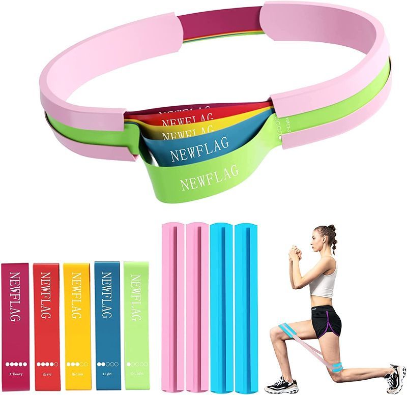 Photo 1 of NEWFLAG Resistance Band with Anti-Curling Protective Sleeve for Women, Latex Workout Bands to Exercise Butt, Legs at Home or Gym  