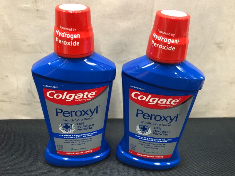 Photo 1 of 2 pack Colgate Peroxyl Antiseptic Mouthwash and Mouth Sore Rinse, 1.5% Hydrogen Peroxide, Mild Mint - 500ml, 16.9 Fluid Ounces
