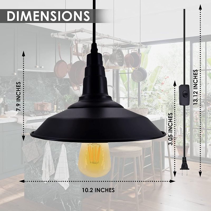 Photo 1 of Black Pendant Light, Industrial Plug in Metal Vintage Hanging Light E26 Socket  