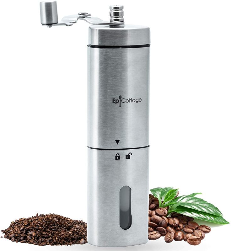 Photo 1 of EpiCottage Manual Coffee Bean Grinder - Stainless Steel Adjustable Conical Burr Hand Mill - Grind Espresso Beans with Small Portable Crank Grinders for Travel Camping Backpacking or Home
