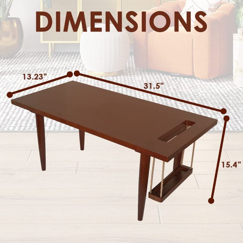 Photo 3 of  Chabudai Table Rubber Wood Furniture, Japanese Accent Floor Desk for Living Room, Entryway, Dining Room, Kitchen, Home Office, Natural Beauty & Unique Appearance, Wear Resistance, 6.6 kg (Walnut)
