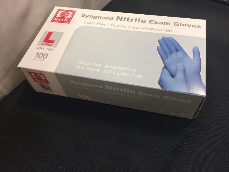 Photo 1 of BASiC Medical Blue Nitrile Exam Gloves - Latex-Free & Powder-Free - NGPF-7003 (Box of 100), Large
