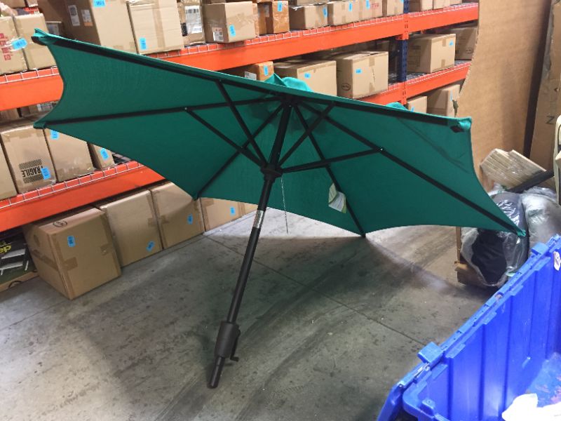 Photo 9 of 7.5 ft Patio Umbrella Outdoor Market Table Umbrella with Crank, 6 Ribs, Polyester Canopy, Dark Green
