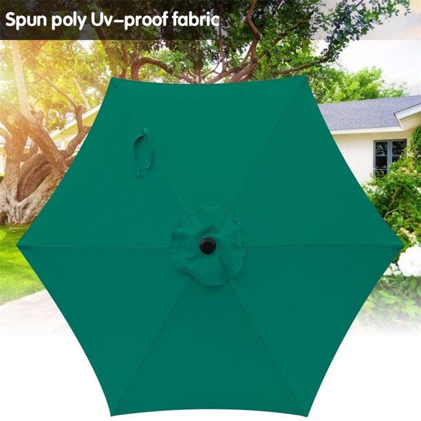 Photo 1 of 7.5 ft Patio Umbrella Outdoor Market Table Umbrella with Crank, 6 Ribs, Polyester Canopy, Dark Green
