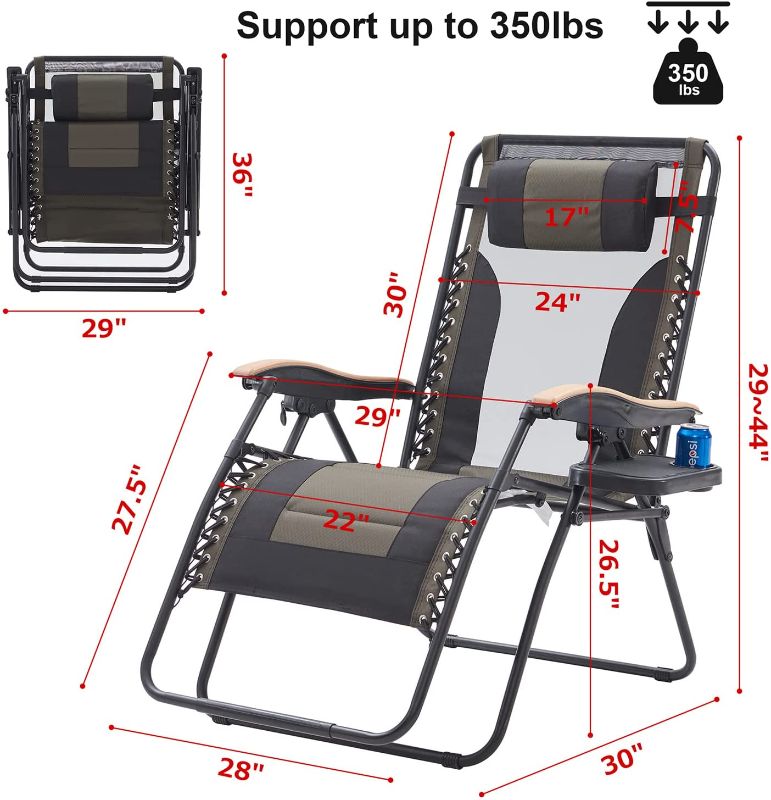 Photo 2 of Farini Oversized XL Zero Gravity Chairs Comfortable Lounge Chairs for Outside Anti-Gravity Chair with Adjustable Headrest and Side Table Reclining Camping Chair Support 350Lbs Black/Green
